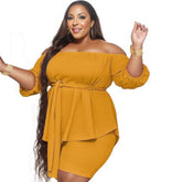 3XL Mustard Off-Shoulder Shorts Set